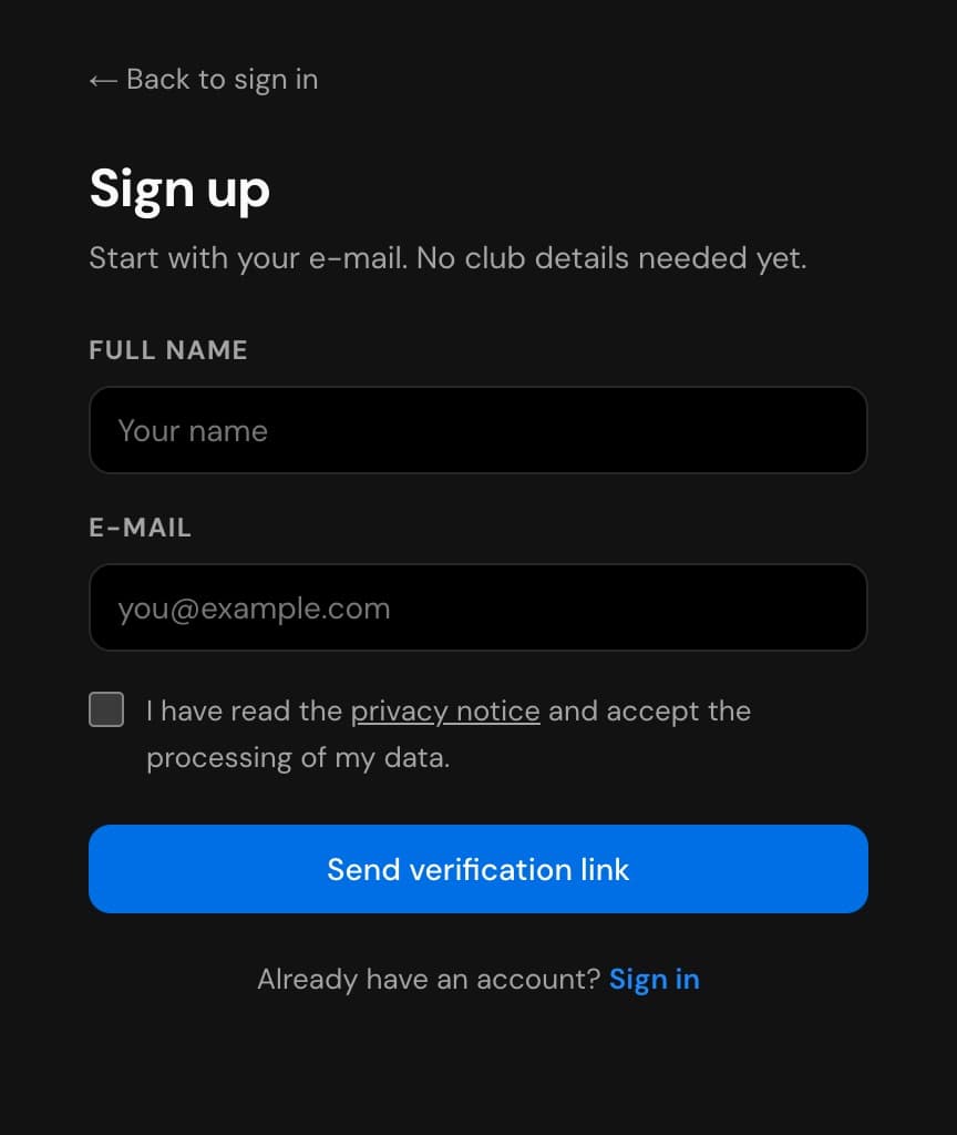 Sign up form
