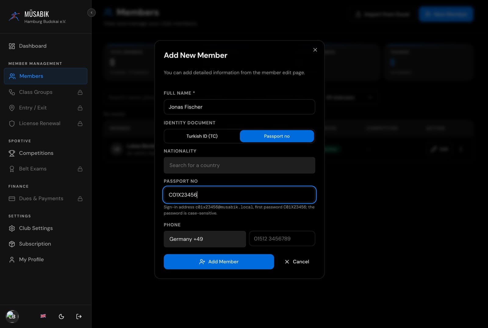 New Member form