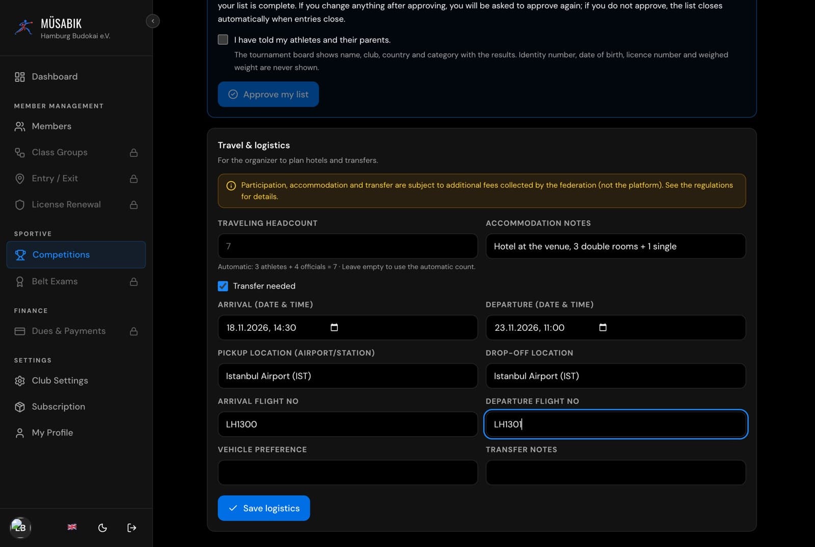 Travel & Logistics form