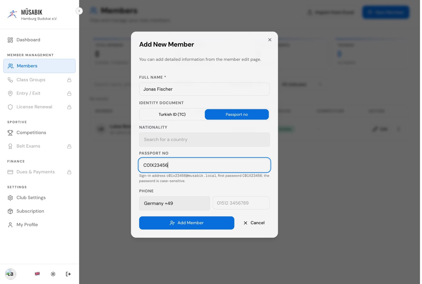New Member form